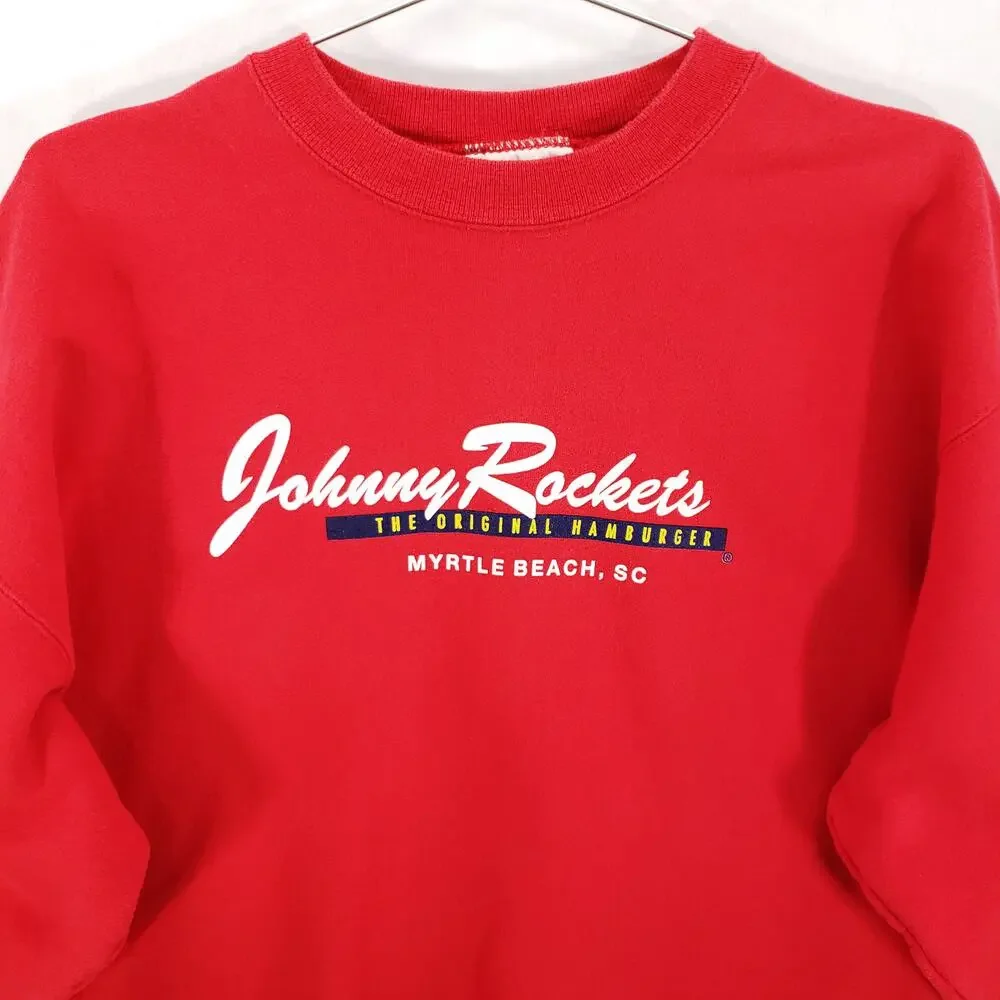 Johnny Rockets Sweater Mens L Red Myrtle Beach South Carolina Pullover Crew Neck